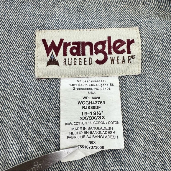 Wrangler Denim Jacket Classic Western Jean Jacket Blue Cotton Size 3X - Picture 2 of 7